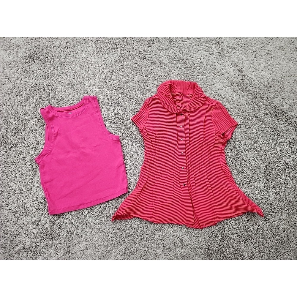 Babette Hollister Blouse Tank Lot Womens S Pink Good Pleated Ribbed Crop Top